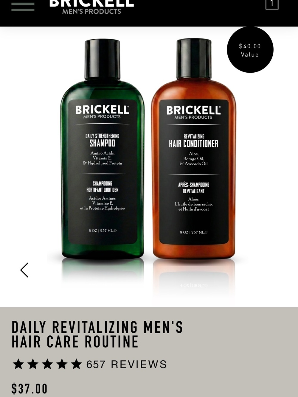 Brickell Daily Revitalizing Men's Shampoo & Conditioner - 8 oz NWT
